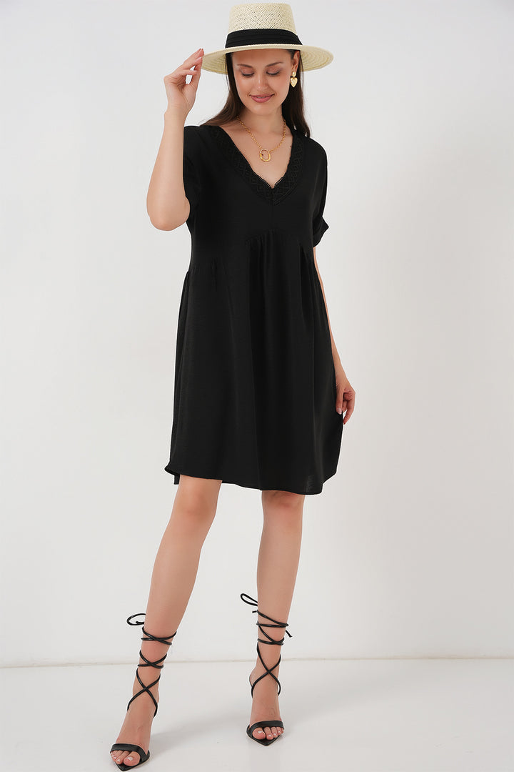 BGD Women Woman V Neck Short Sleeve Dress 2567 - Black - Attleboro