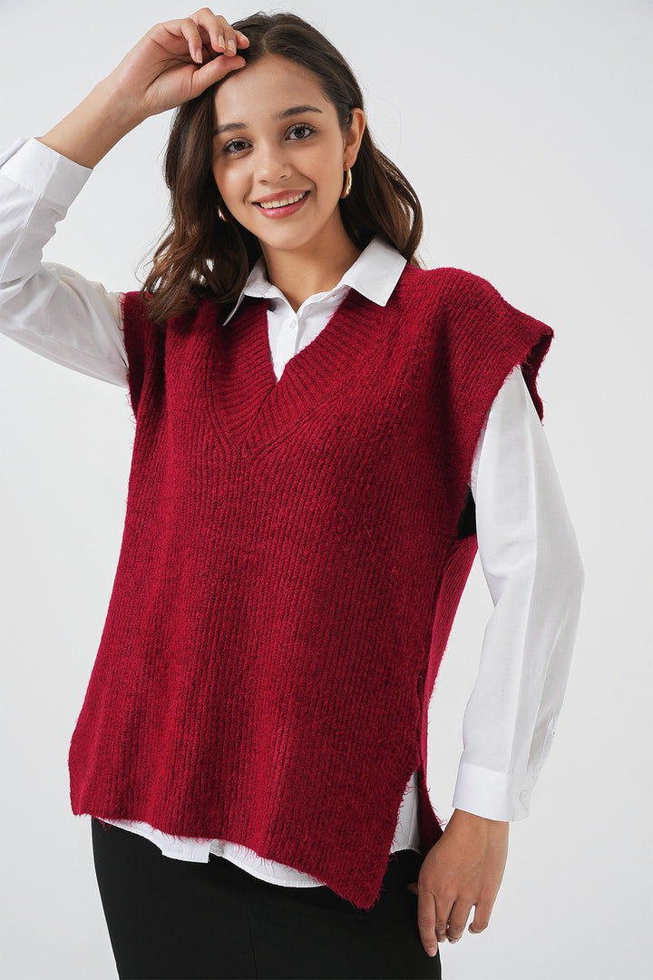 BGD Women Women's V-Neck Sweater 15925 - Burgundy - Stralsund