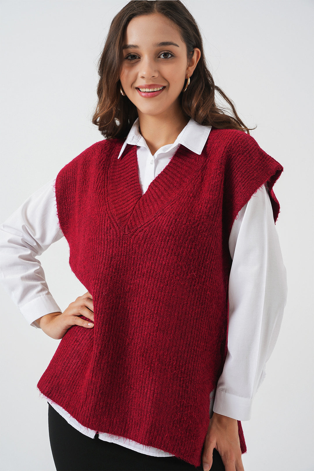 BGD Women Women's V-Neck Sweater 15925 - Burgundy - Stralsund
