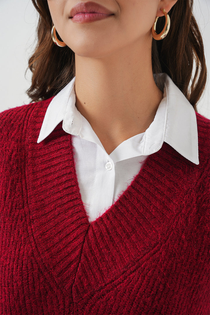 BGD Women Women's V-Neck Sweater 15925 - Burgundy - Stralsund