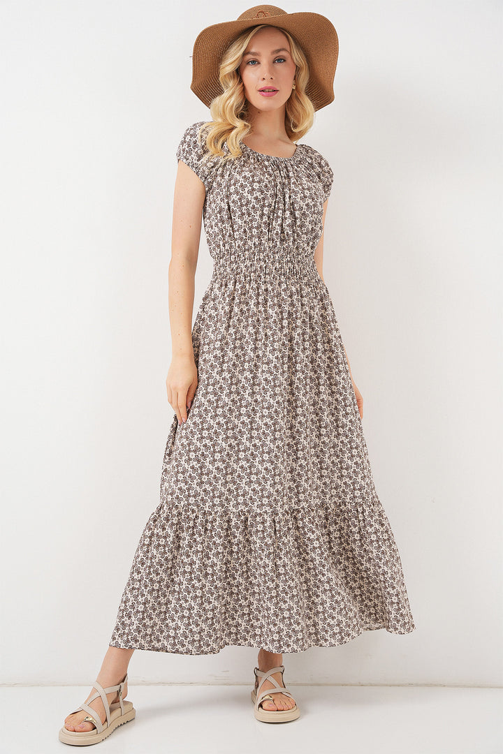BGD Women Women's Dress with Ruched Detail 2544 - Brown - Raalte