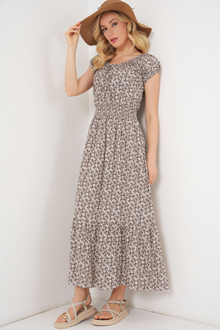 BGD Women Women's Dress with Ruched Detail 2544 - Brown - Raalte