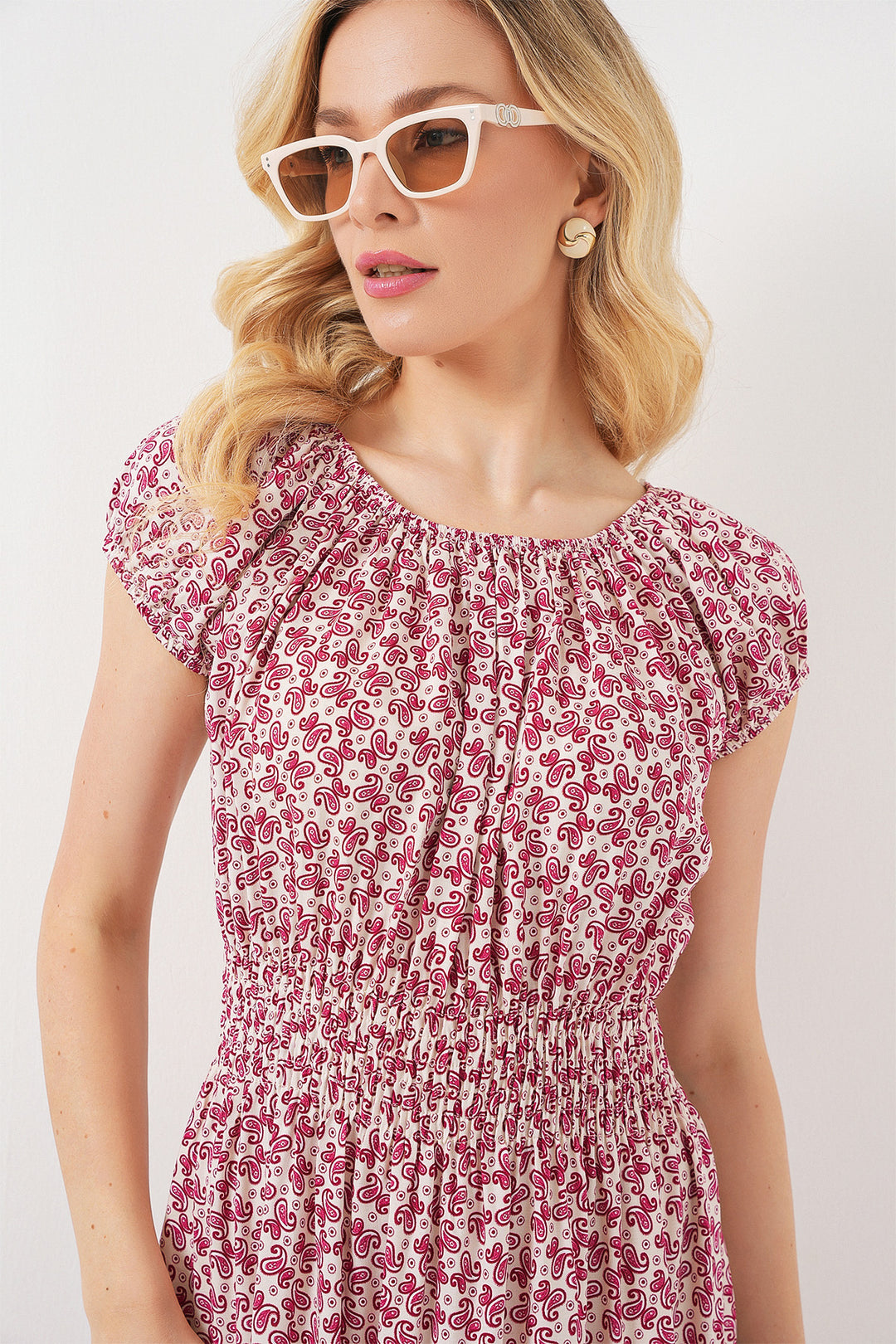 BGD Women Women's Collar Ruched Detail Dress 2544 - Red - Lyon