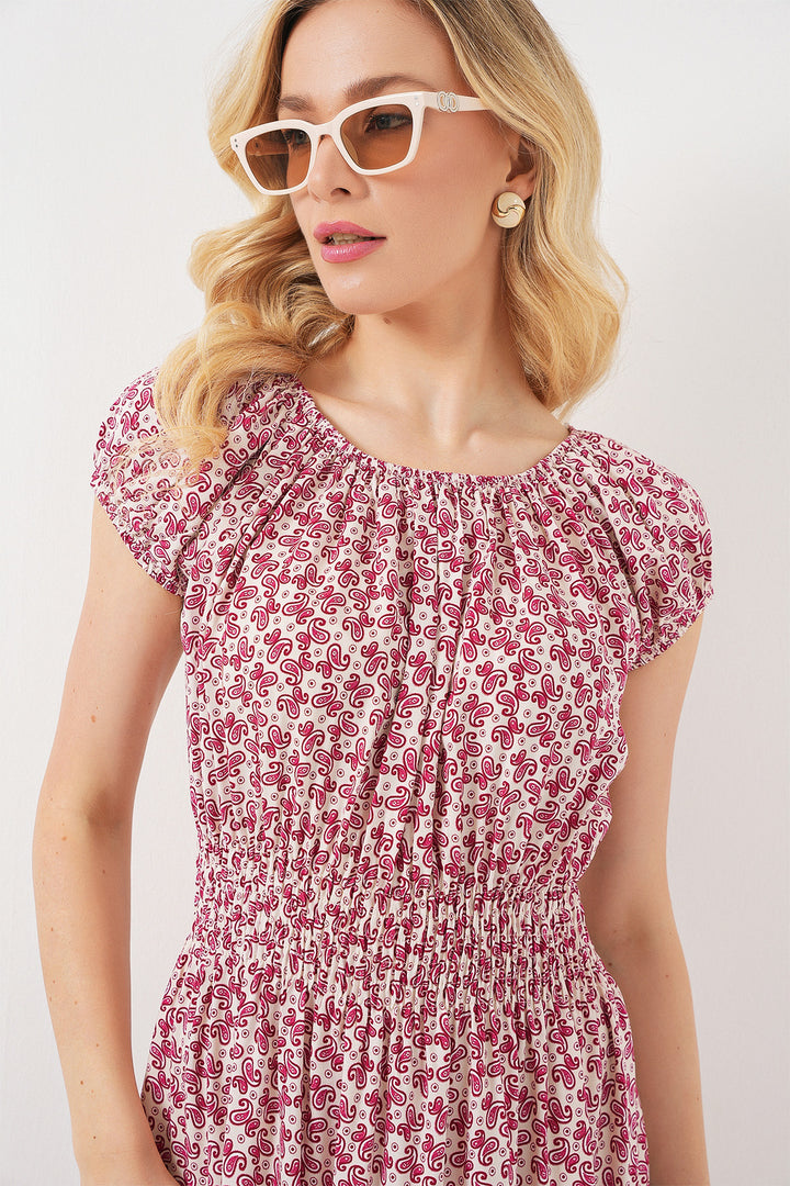 BGD Women Women's Collar Ruched Detail Dress 2544 - Red - Lyon