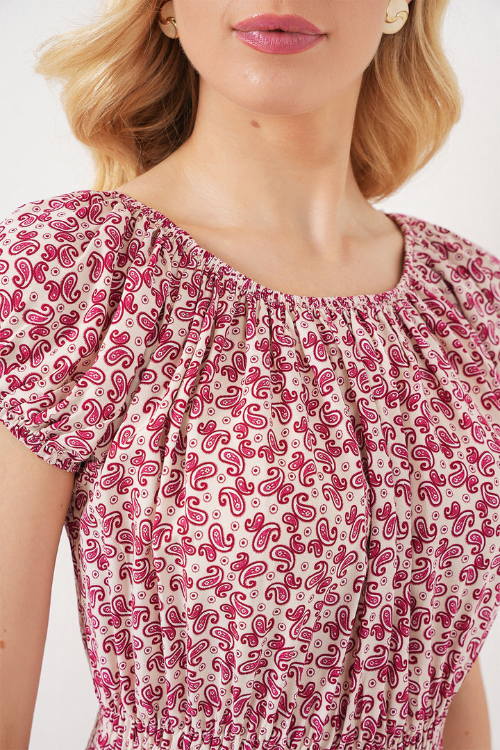 BGD Women Women's Collar Ruched Detail Dress 2544 - Red - Lyon