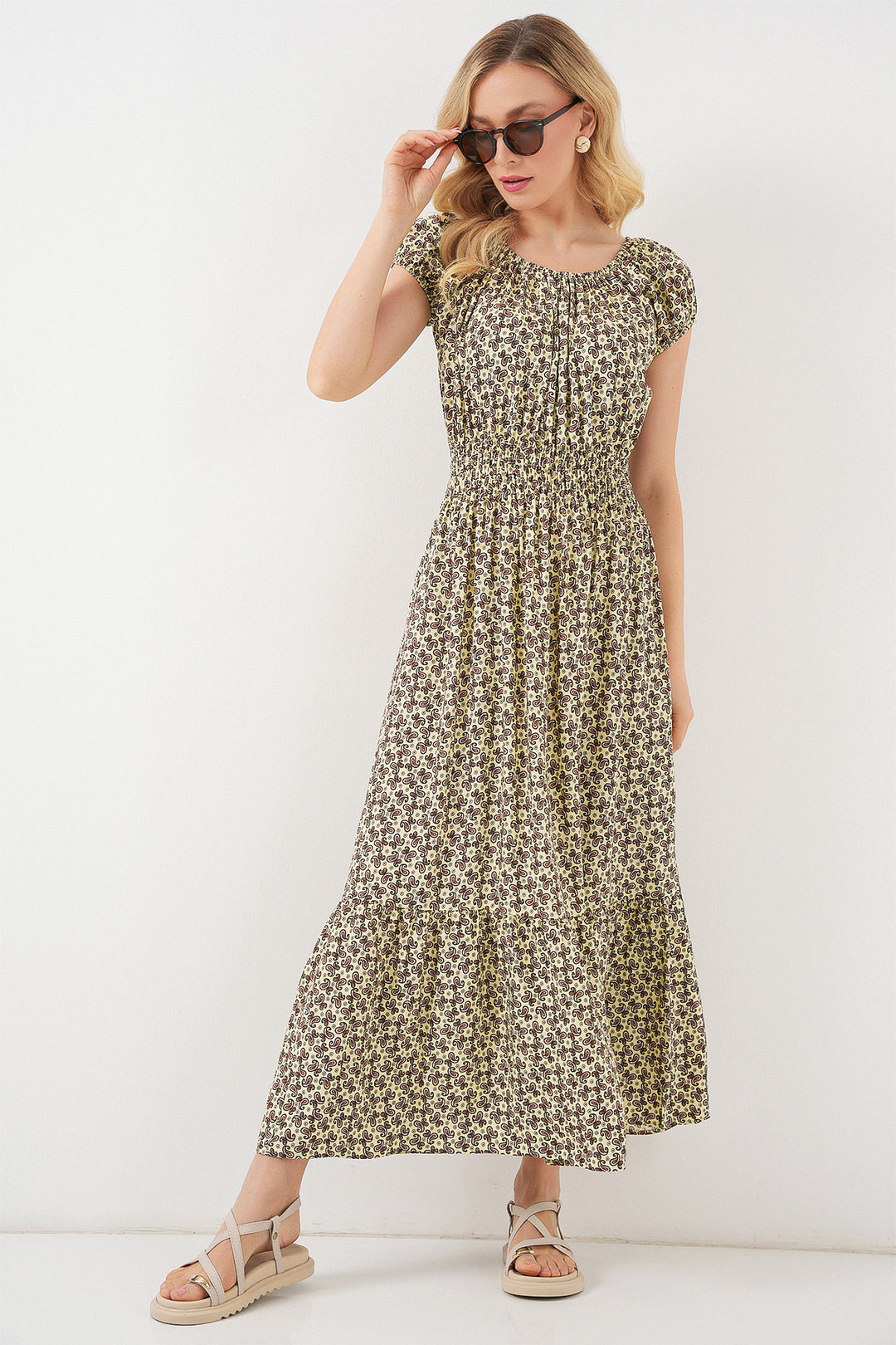 BGD Women Women's Dress with Ruched Detail 2544 - Olive Green - Moortebeek