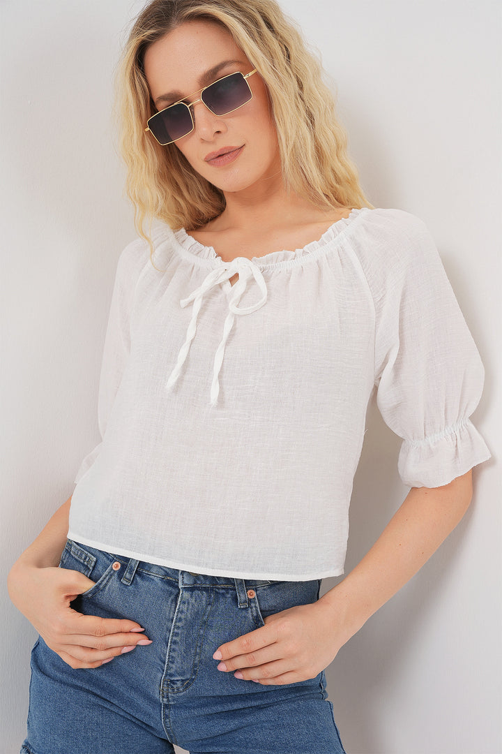 BGD Women Women's Ruffled Detail Blouse 959 - White - Carlsbad