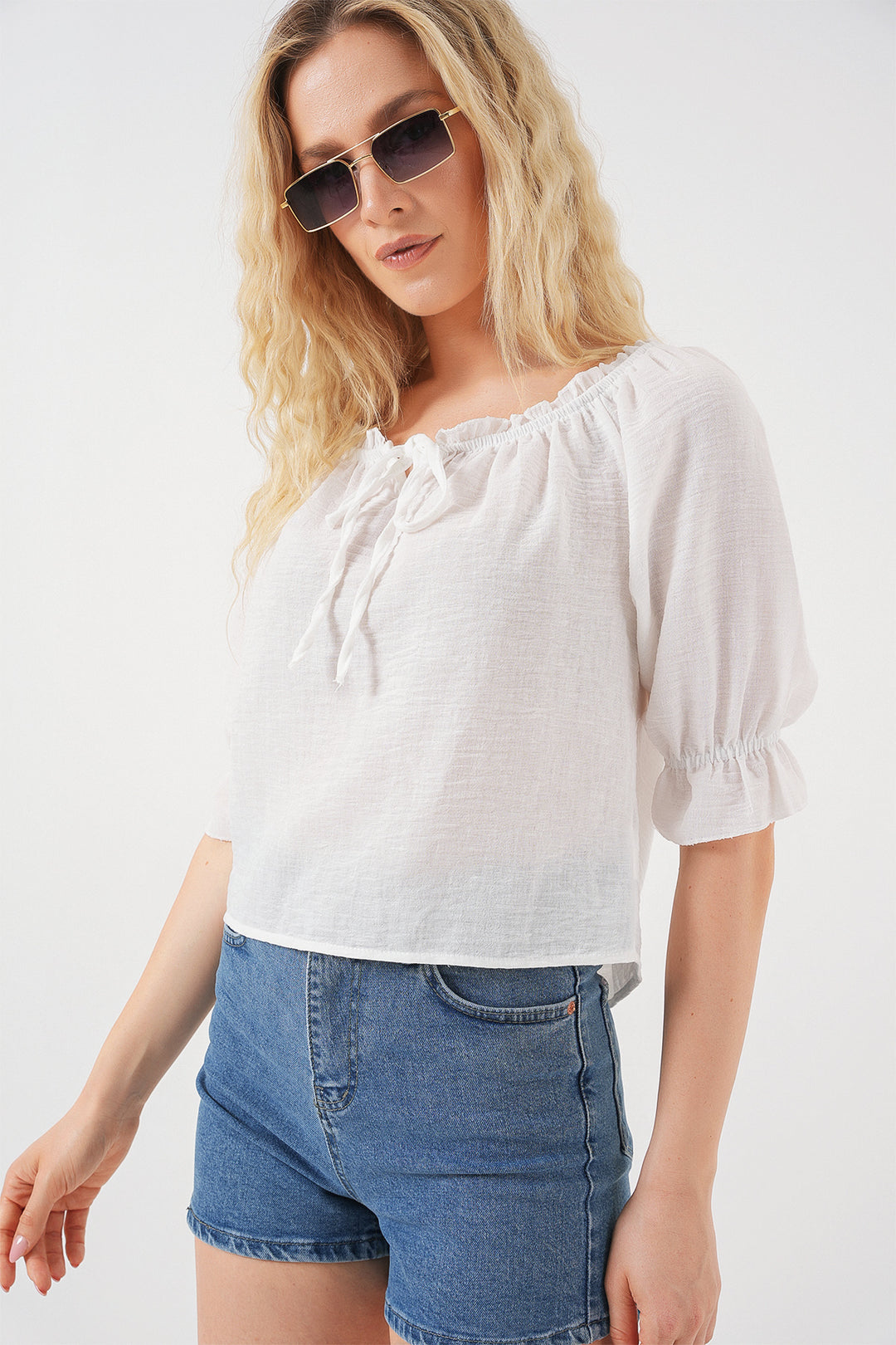BGD Women Women's Ruffled Detail Blouse 959 - White - Carlsbad