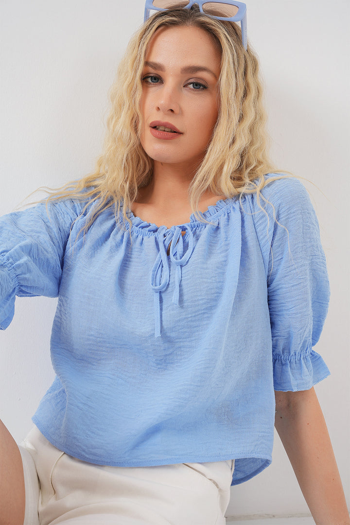 BGD Women Women's Ruffle Detail Blouse 959 - Blue - Leith