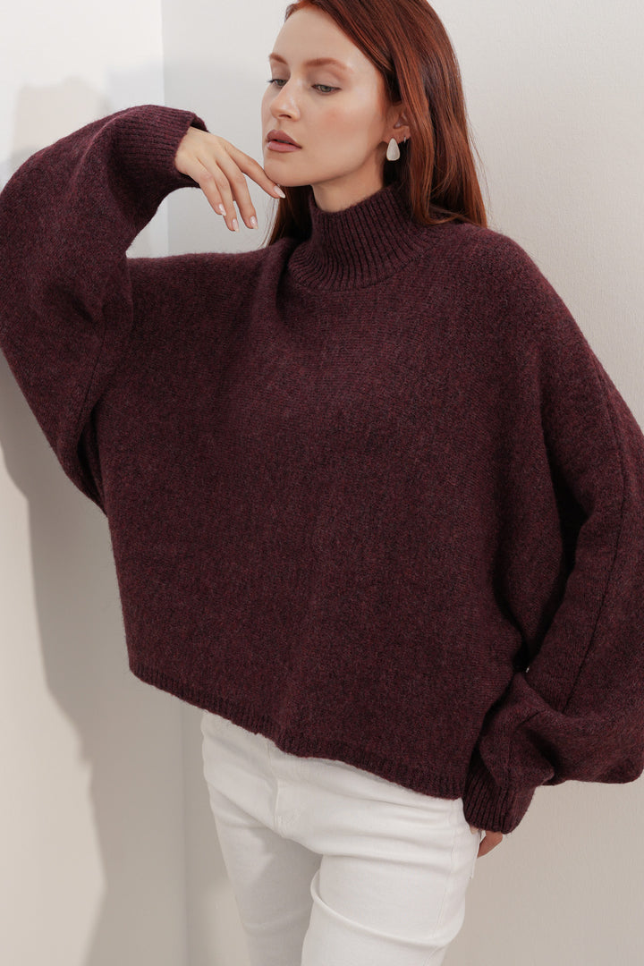 BGD Women Kadın Yarasa Kol Oversize Triko Kazak 15969 - Bordo - Corbeil-Essonnes