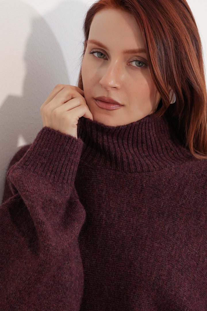 BGD Women Kadın Yarasa Kol Oversize Triko Kazak 15969 - Bordo - Corbeil-Essonnes