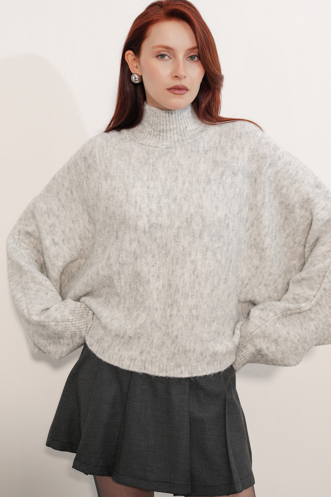BGD Women Kadın Yarasa Kol Oversize Triko Kazak 15969 - Ekru - Telford