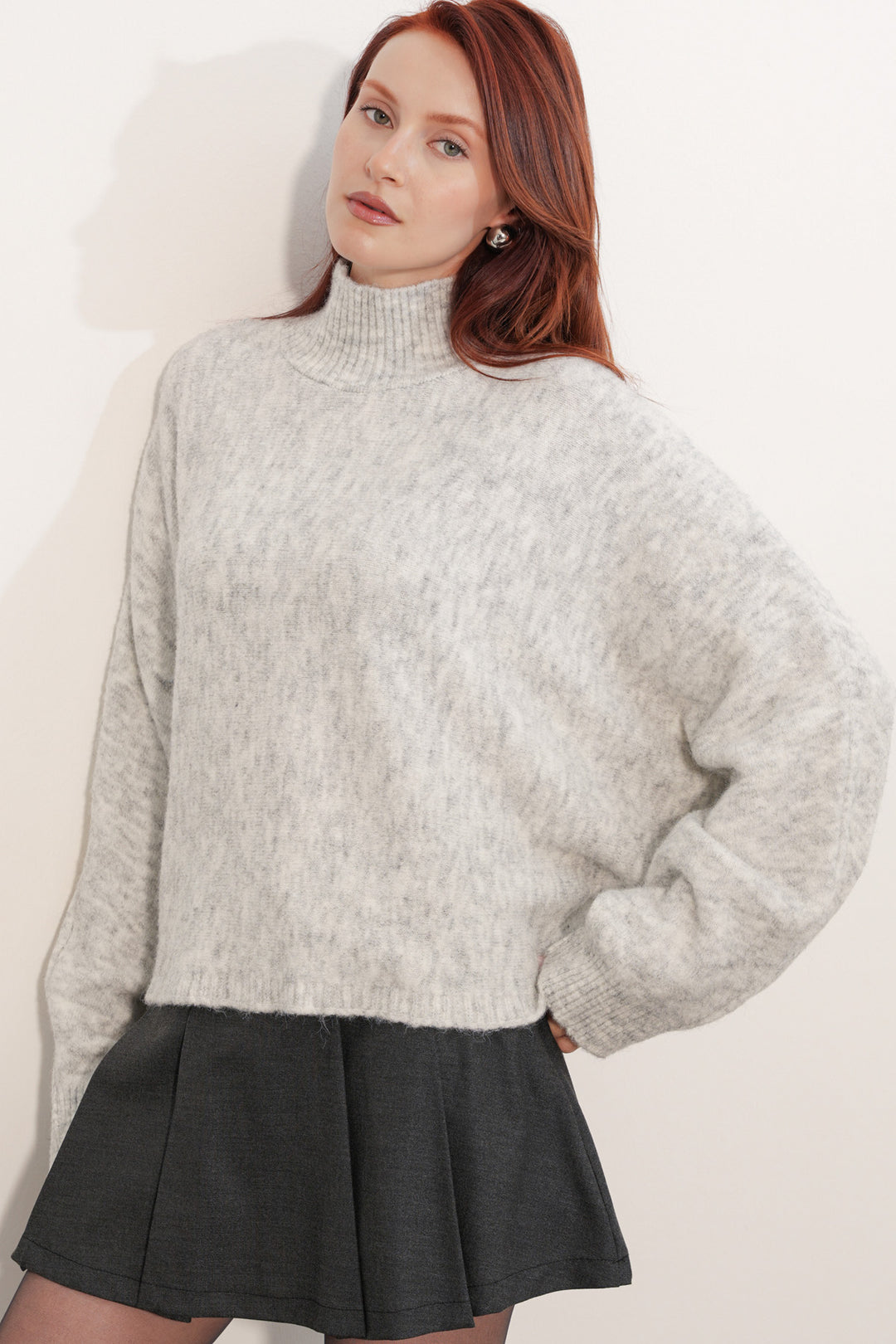 BGD Women Kadın Yarasa Kol Oversize Triko Kazak 15969 - Ekru - Telford