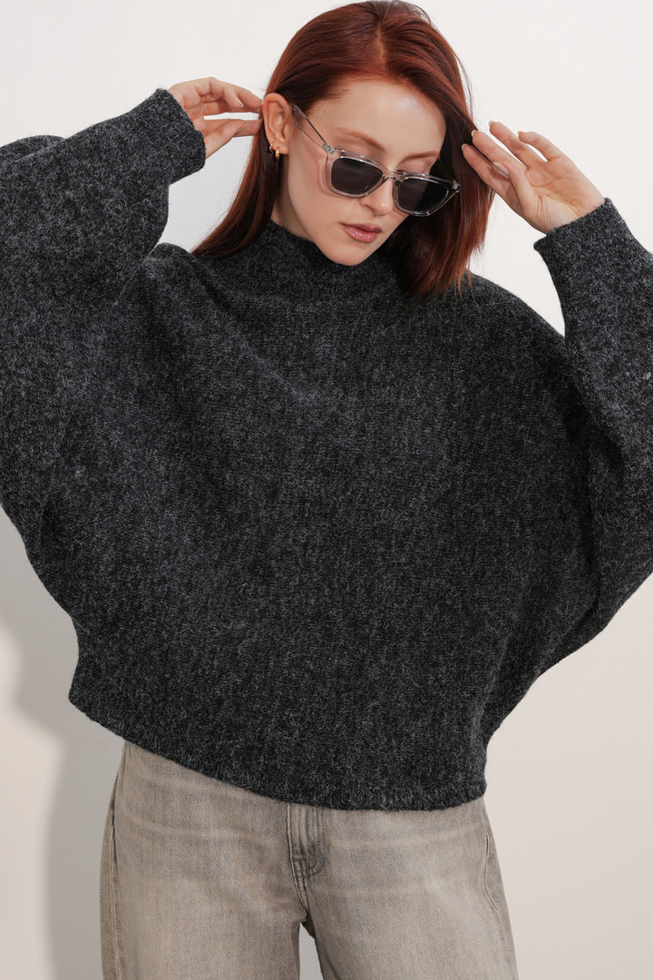 BGD Women Kadın Yarasa Kol Oversize Triko Kazak 15969 - Siyah - Kissimmee