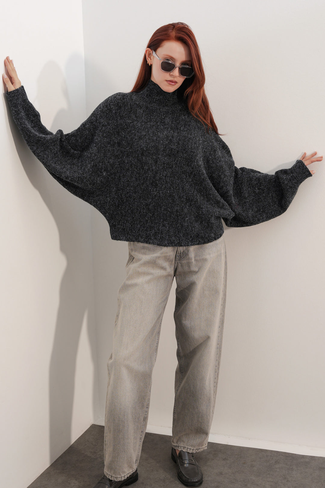 BGD Women Kadın Yarasa Kol Oversize Triko Kazak 15969 - Siyah - Kissimmee