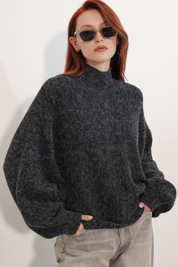 BGD Women Kadın Yarasa Kol Oversize Triko Kazak 15969 - Siyah - Kissimmee