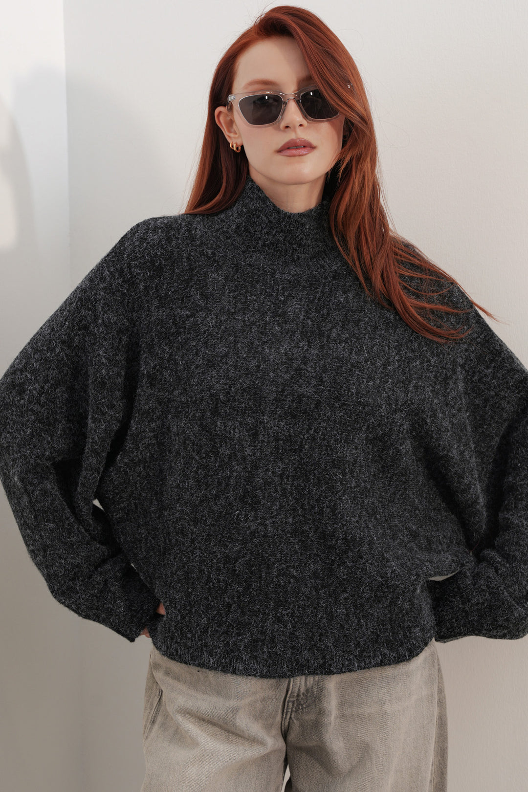 BGD Women Kadın Yarasa Kol Oversize Triko Kazak 15969 - Siyah - Kissimmee