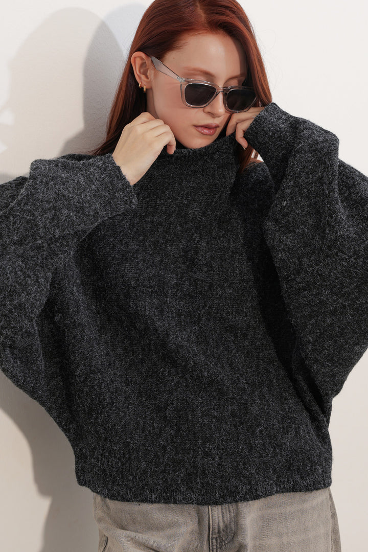 BGD Women Kadın Yarasa Kol Oversize Triko Kazak 15969 - Siyah - Kissimmee
