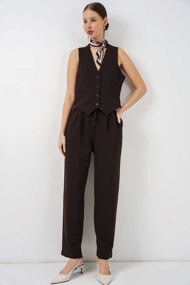 BGD Women Kadın Yelek Pantolon İkili Takım 30091 - Kahverengi - Smithtown