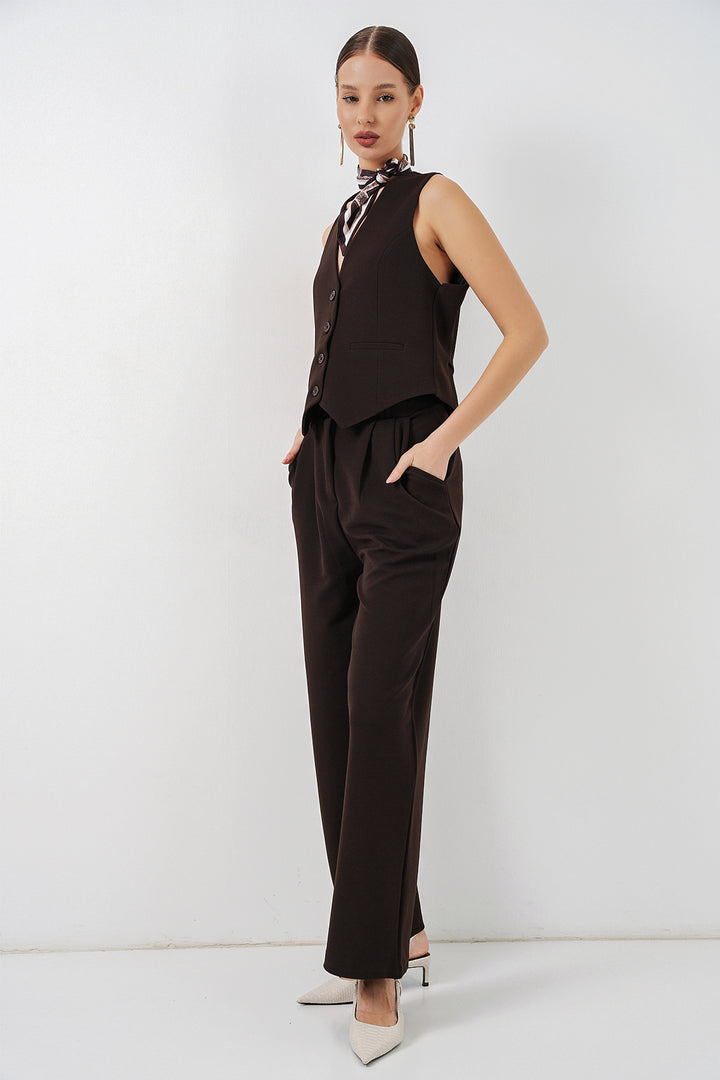 BGD Women Kadın Yelek Pantolon İkili Takım 30091 - Kahverengi - Smithtown