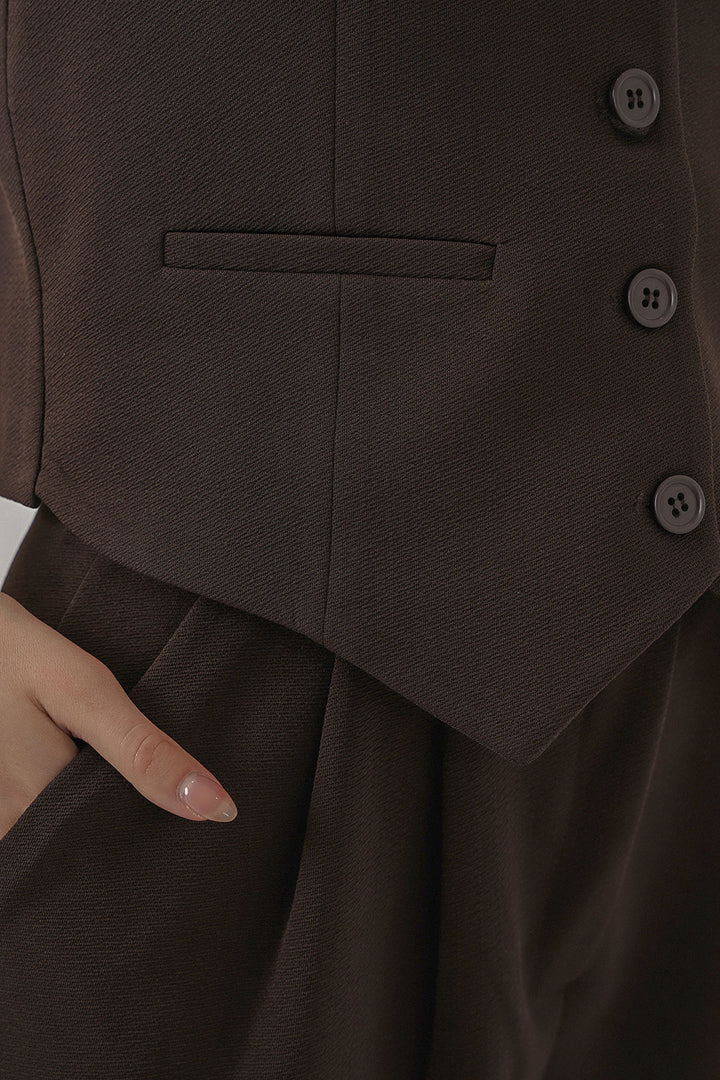 BGD Women Kadın Yelek Pantolon İkili Takım 30091 - Kahverengi - Smithtown