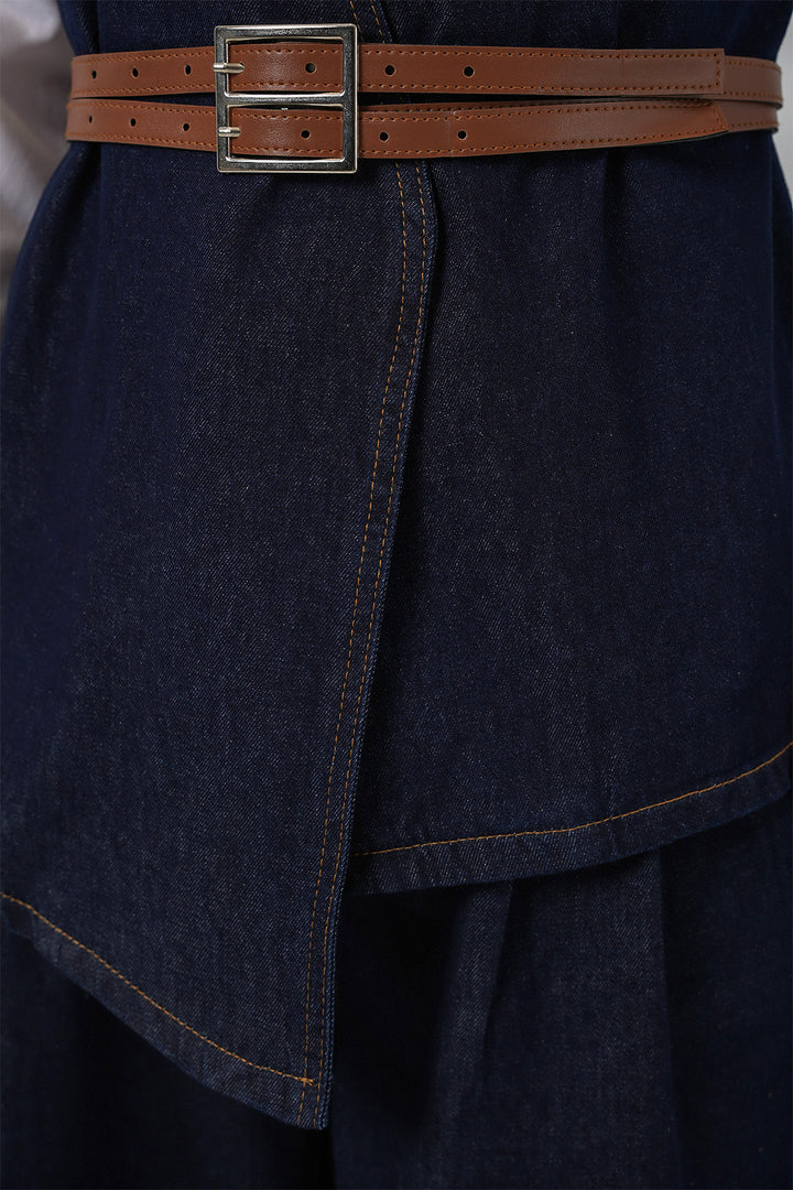 BGD Women Women's Vest Pants Denim Two Piece Set 30062 - Dark Blue - Haarlem