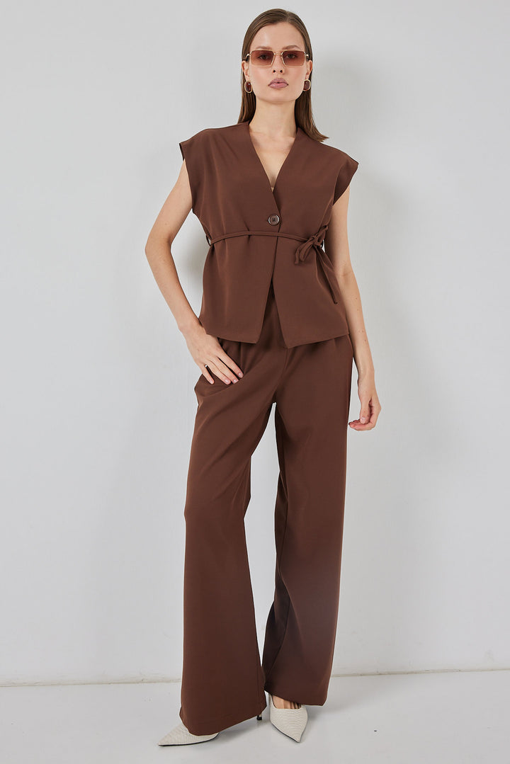 BGD Women Woman Vest Pants Fabric Set 30050 - Brown - Burlington