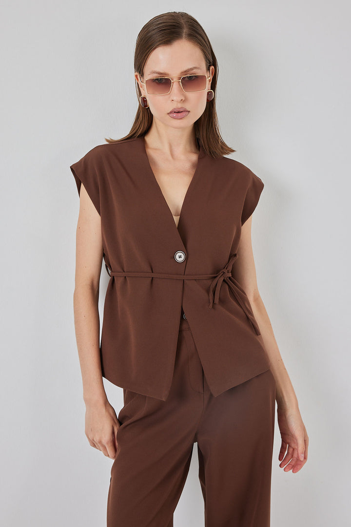 BGD Women Woman Vest Pants Fabric Set 30050 - Brown - Burlington