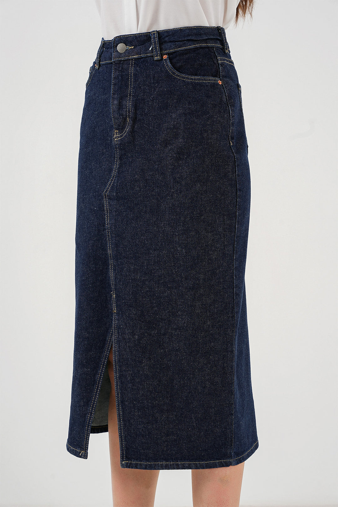 BGD Women Women's Slit Midi Denim Skirt 8038 - Navy Blue - Biel/Bienne