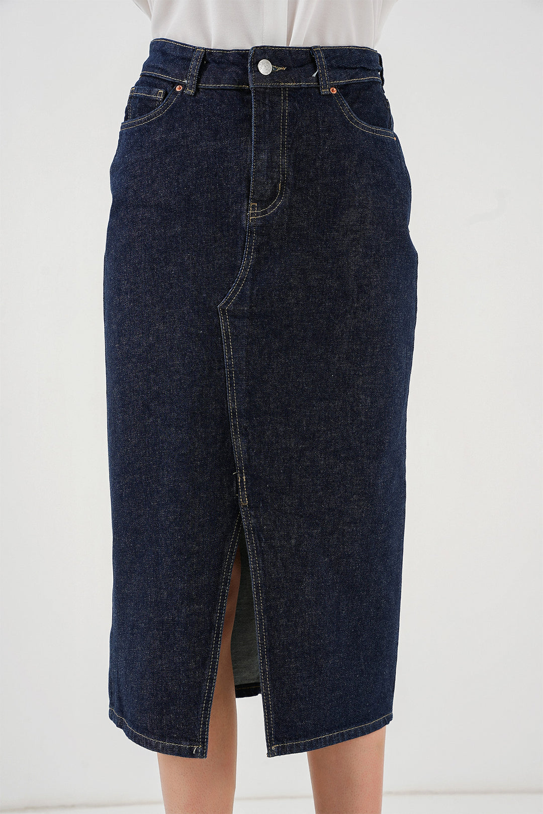 BGD Women Women's Slit Midi Denim Skirt 8038 - Navy Blue - Biel/Bienne