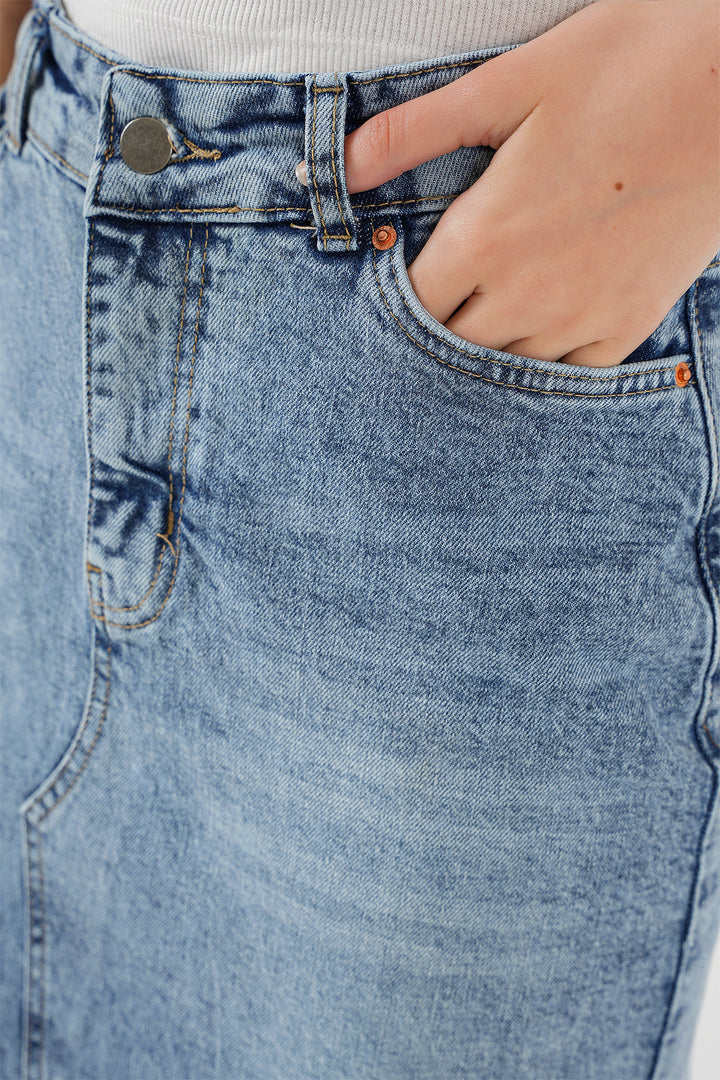 BGD Women Woman Slit Midi Denim Skirt 8038 - Blue - Dzhankoi