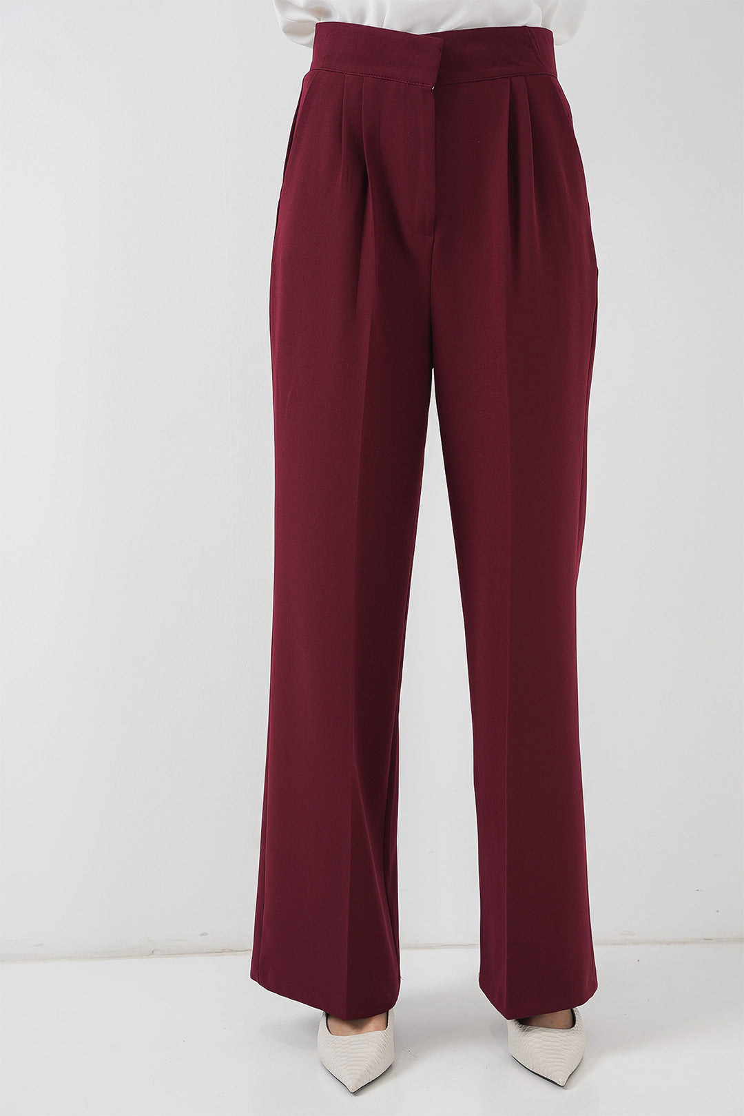 BGD Women Women's High Waist Wide Leg Fabric Pants 6697 - Burgundy - Florence