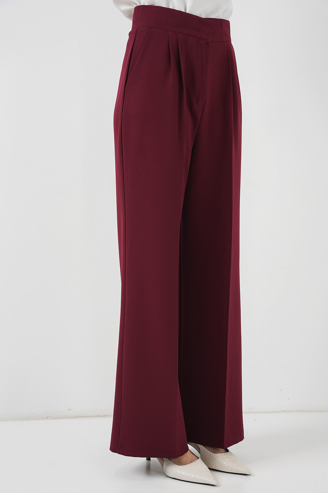 BGD Women Women's High Waist Wide Leg Fabric Pants 6697 - Burgundy - Florence