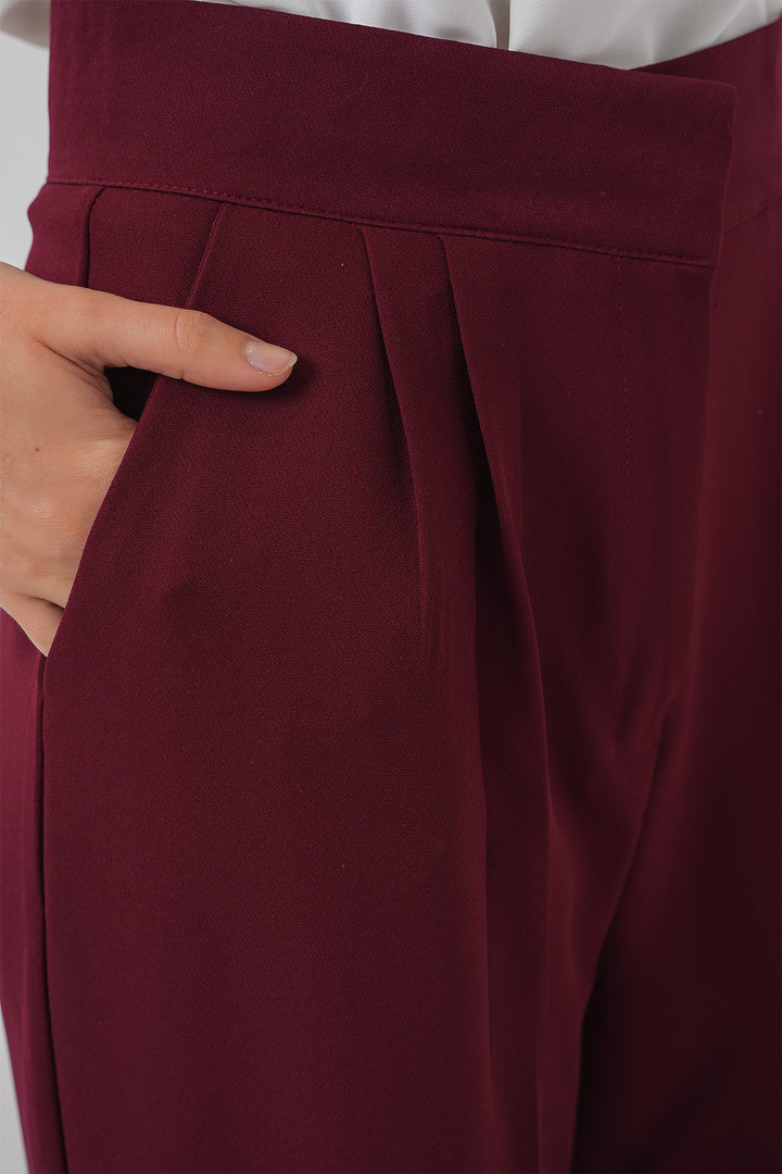 BGD Women Women's High Waist Wide Leg Fabric Pants 6697 - Burgundy - Florence