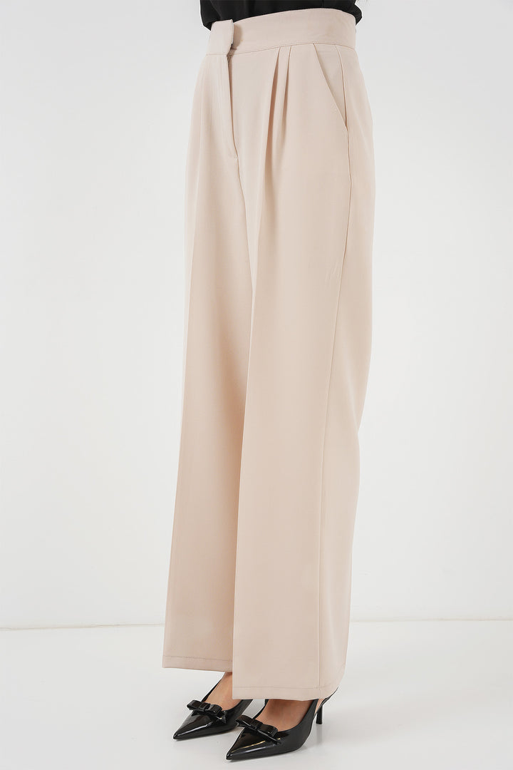 BGD Women Women's High Waist Wide Leg Fabric Pants 6697 - Cream - Cambridge