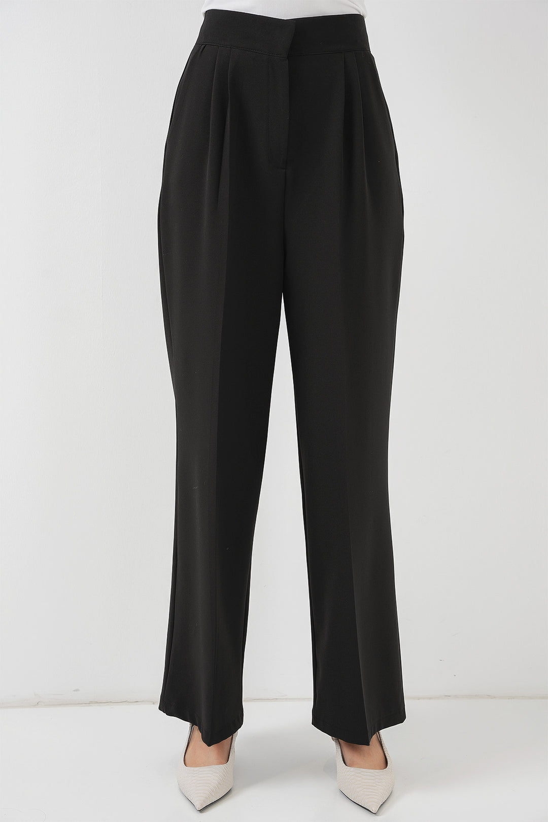 BGD Women Women's High Waist Wide Leg Fabric Pants 6697 - Black - ’s-Hertogenbosch