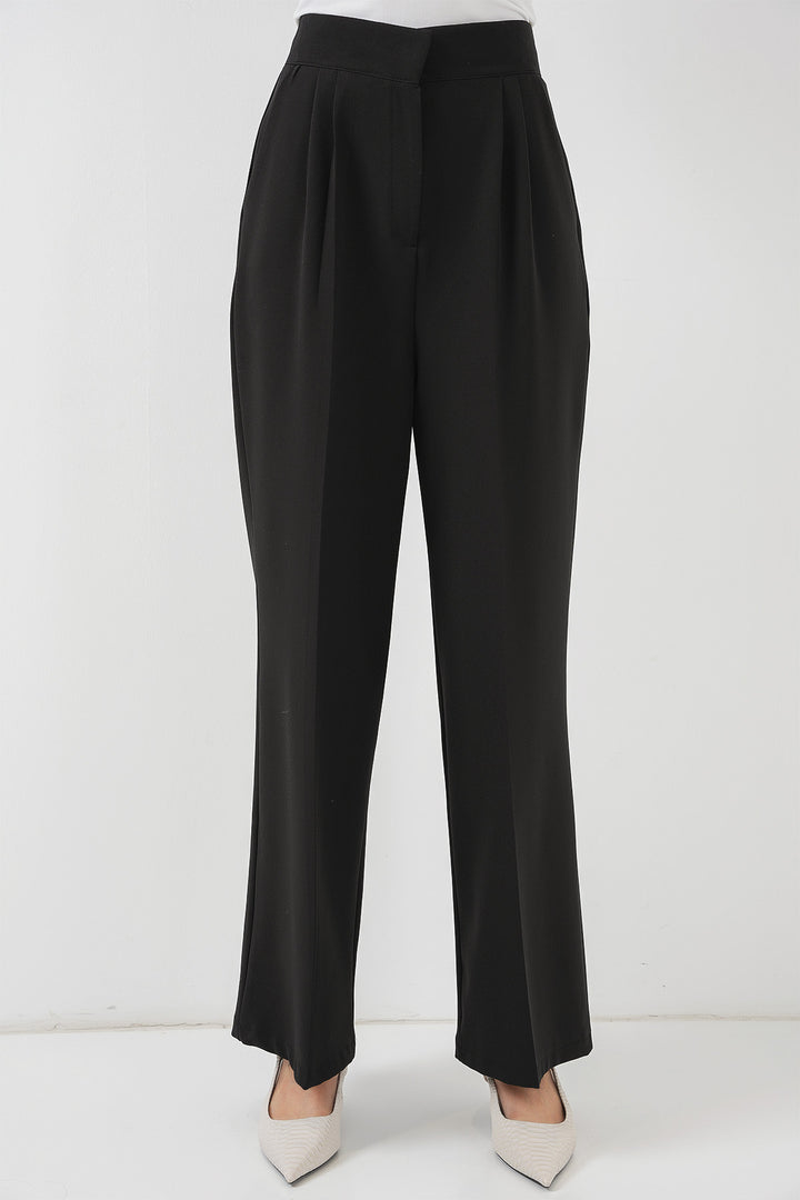 BGD Women Women's High Waist Wide Leg Fabric Pants 6697 - Black - ’s-Hertogenbosch