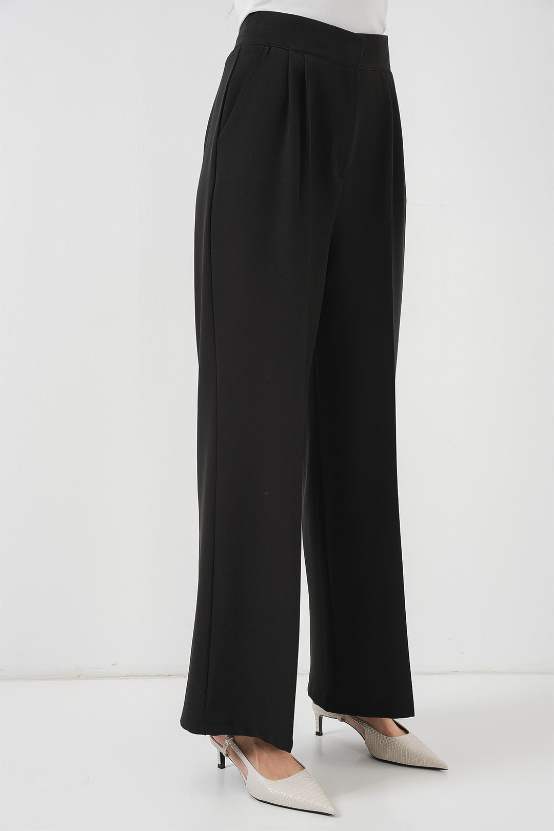 BGD Women Women's High Waist Wide Leg Fabric Pants 6697 - Black - ’s-Hertogenbosch