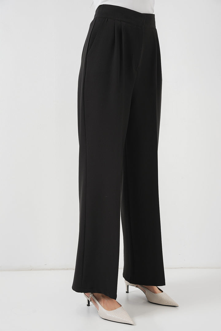 BGD Women Women's High Waist Wide Leg Fabric Pants 6697 - Black - ’s-Hertogenbosch