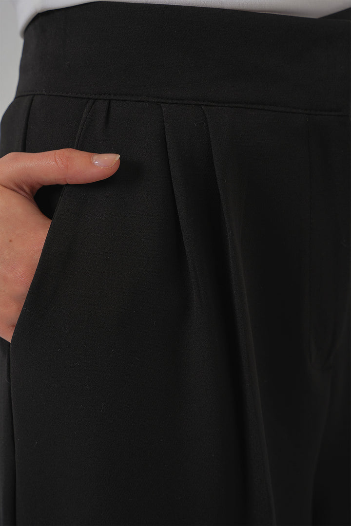 BGD Women Women's High Waist Wide Leg Fabric Pants 6697 - Black - ’s-Hertogenbosch