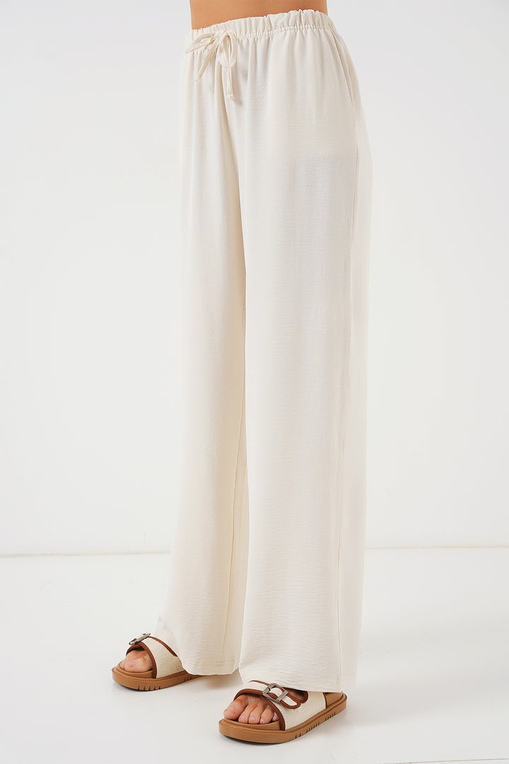 BGD Women Women's High Waist Wide Leg Pants - Cream - Wallsend