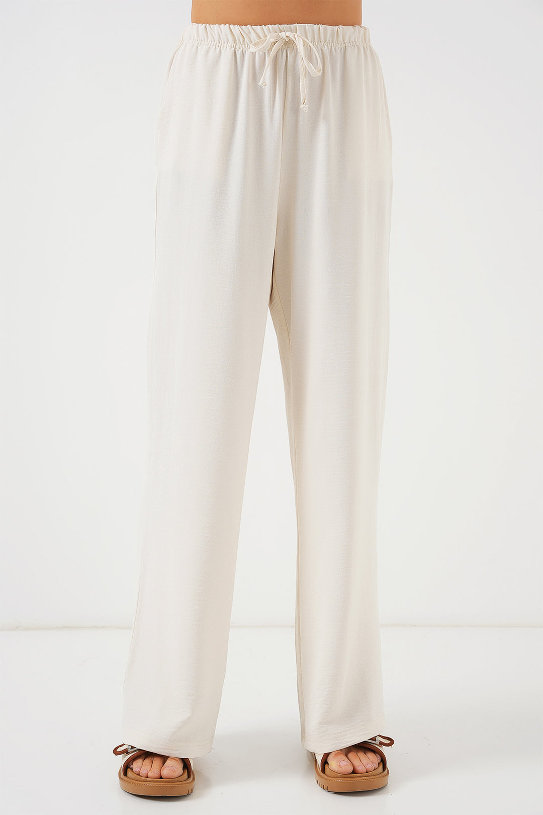 BGD Women Women's High Waist Wide Leg Pants - Cream - Wallsend