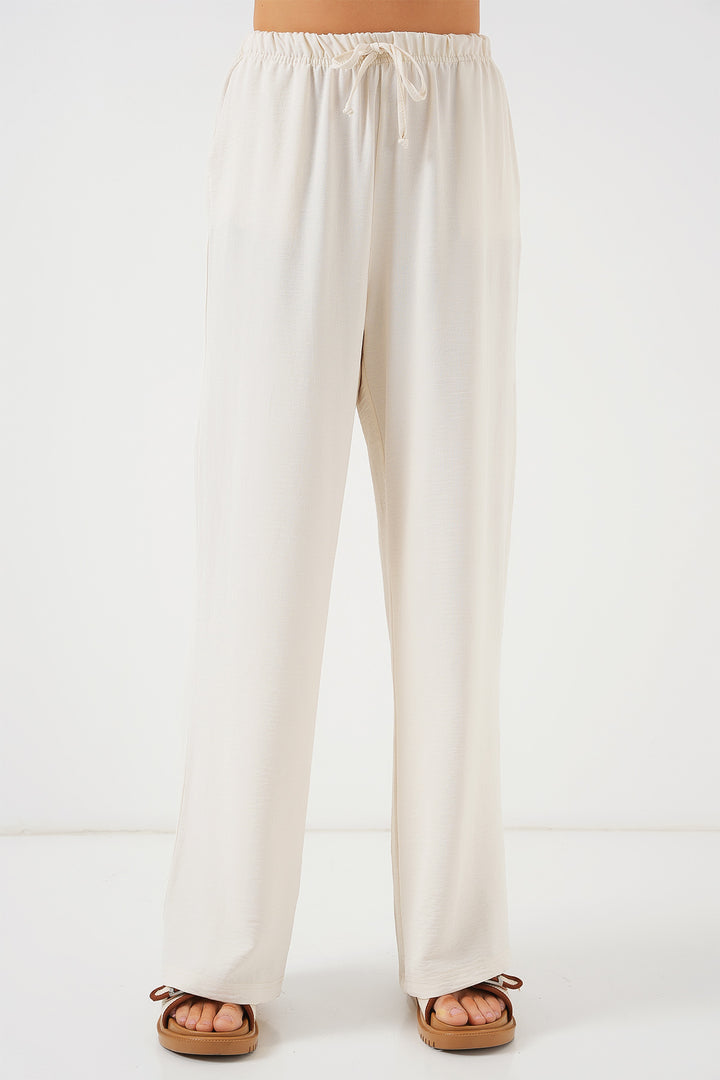 BGD Women Women's High Waist Wide Leg Pants - Cream - Wallsend