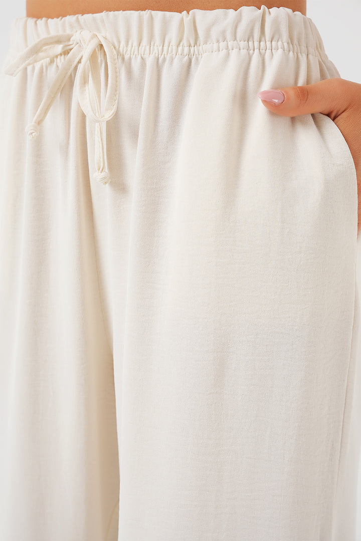 BGD Women Women's High Waist Wide Leg Pants - Cream - Wallsend