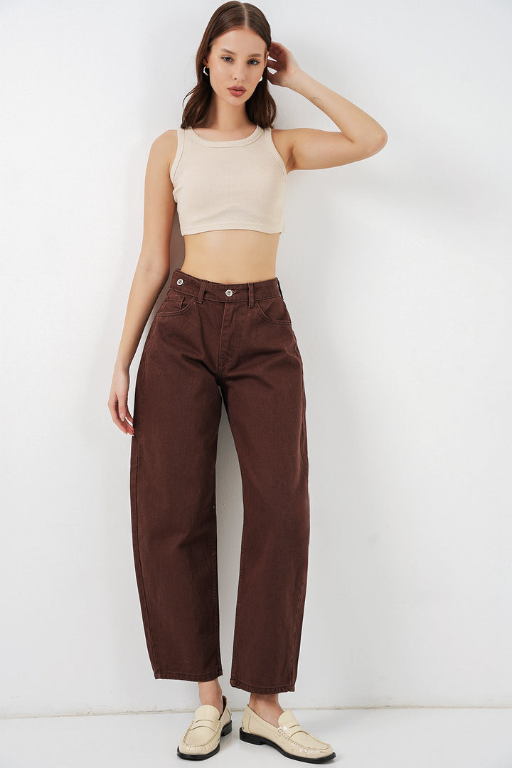BGD Women Kadın Yüksek Bel Kot Pantolon 30081 - Kahverengi - Kanasín