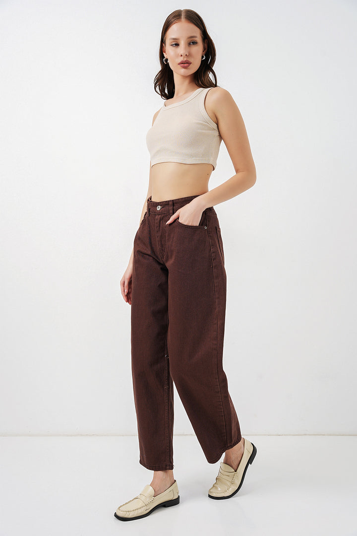 BGD Women Kadın Yüksek Bel Kot Pantolon 30081 - Kahverengi - Kanasín