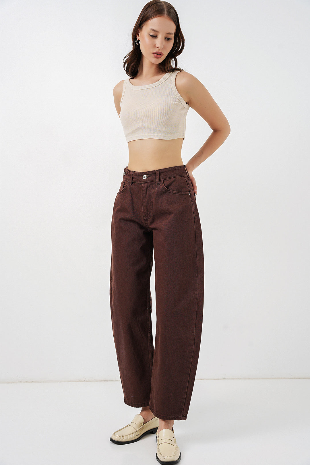 BGD Women Kadın Yüksek Bel Kot Pantolon 30081 - Kahverengi - Kanasín