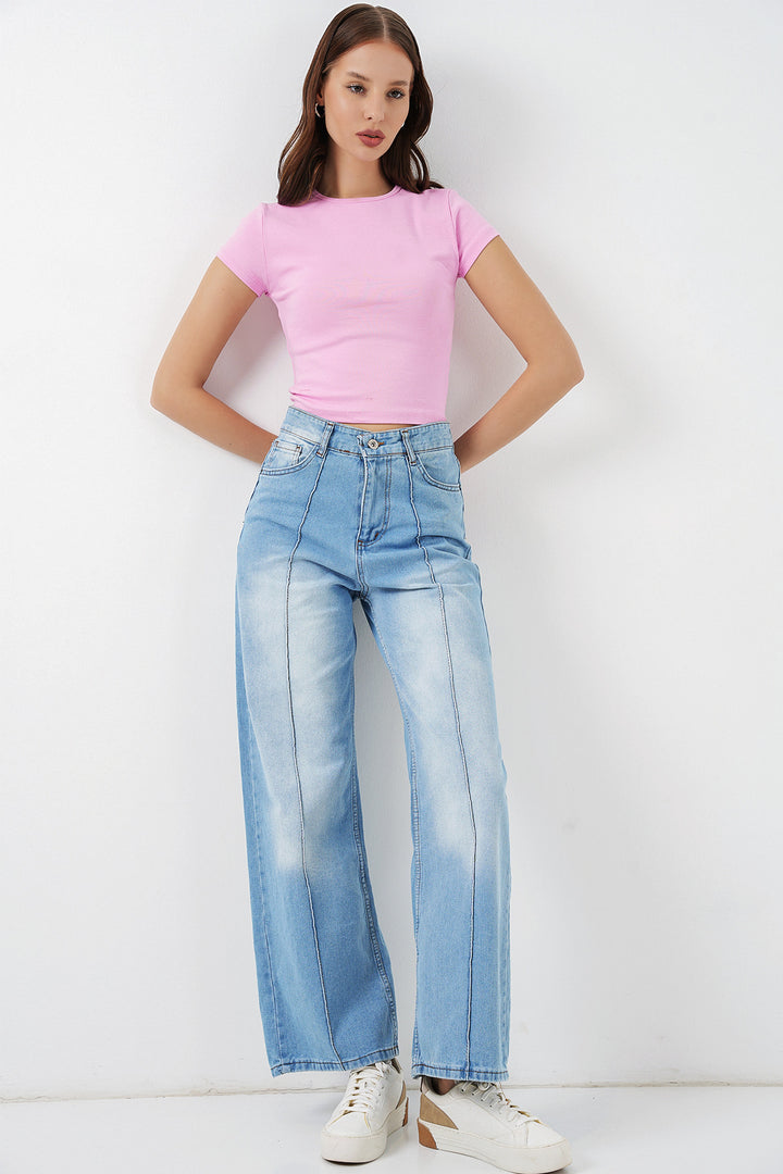 BGD Women Kadın Yüksek Bel Kot Pantolon 30082 - Açık Mavi - Houten