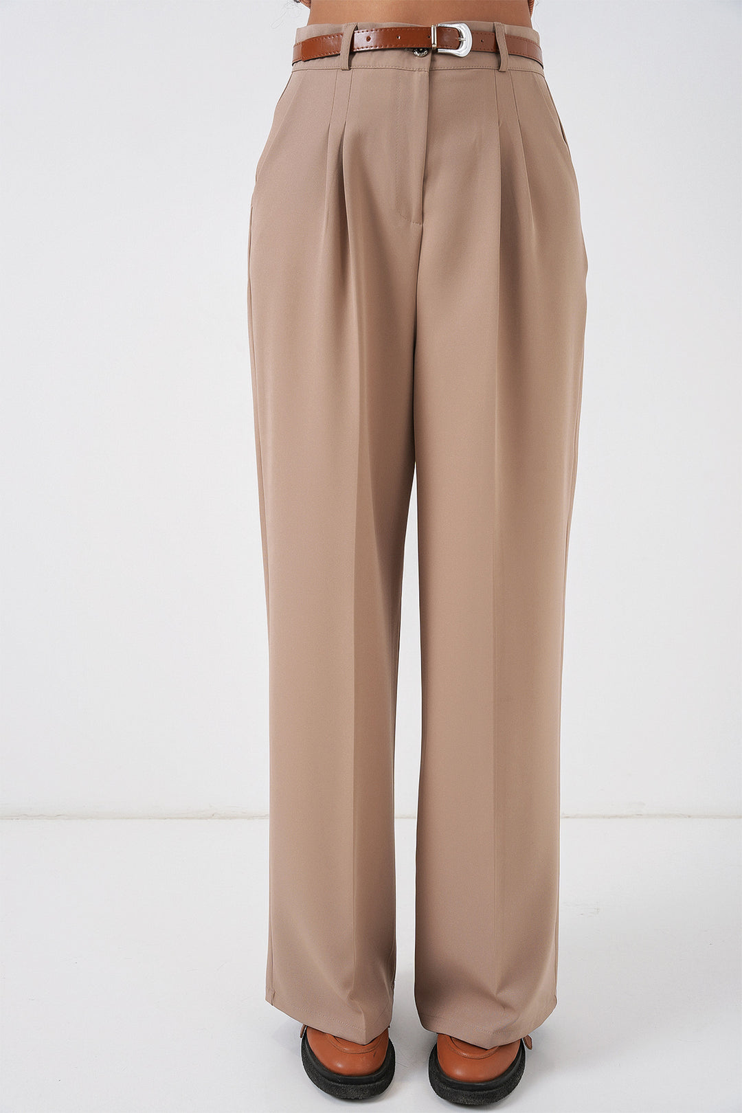 BGD Women Women's High Waist Palazzo Pants 30051 - Beige - Stamford