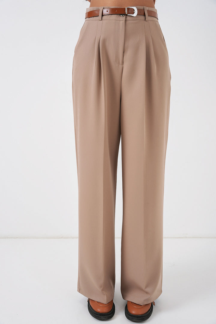 BGD Women Women's High Waist Palazzo Pants 30051 - Beige - Stamford